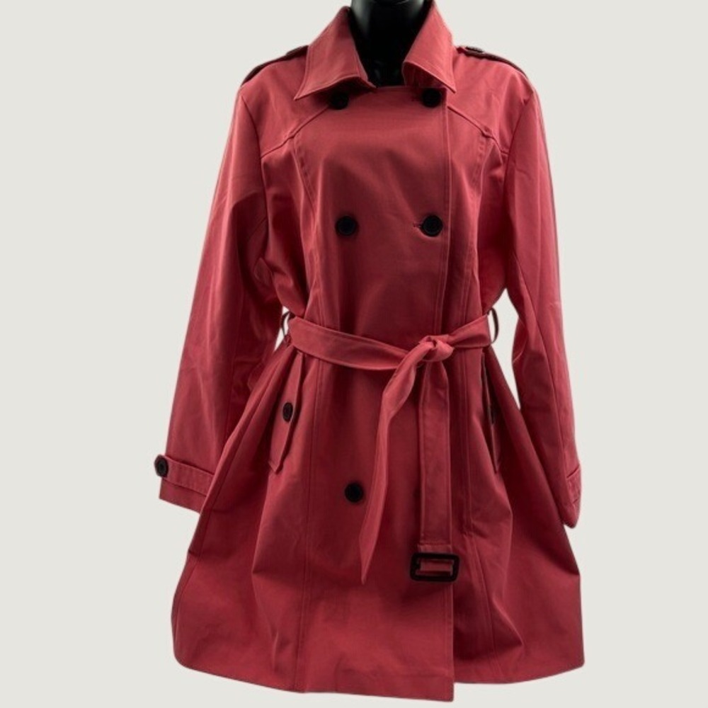Wantdo Womens Double Breasted Belted Trench‎ Coat Coral Pink Large NWOT